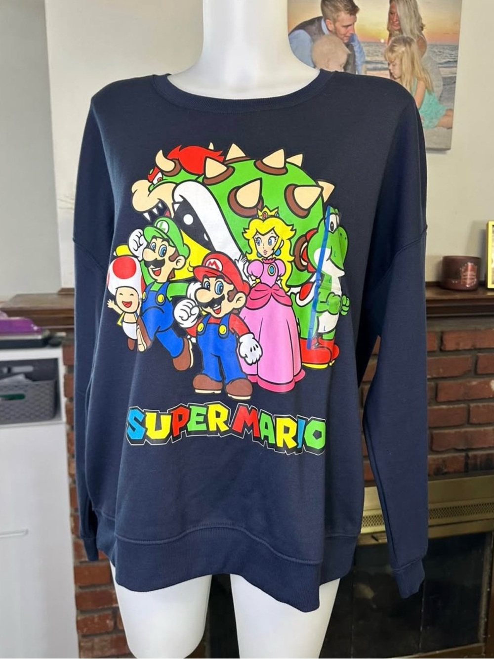 Super Mario Graphic Navy Crewneck Sweater -large